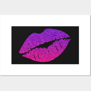 Bright Pink Purple Ombre Faux Glitter Lips Posters and Art